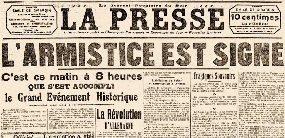 Quelle est la date de l'armistice de la Première Guerre mondiale ? Journal armistice