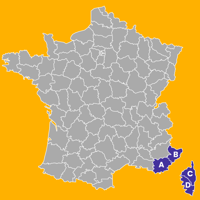 Où situez-vous le département de la Haute-Corse (2B) ? 