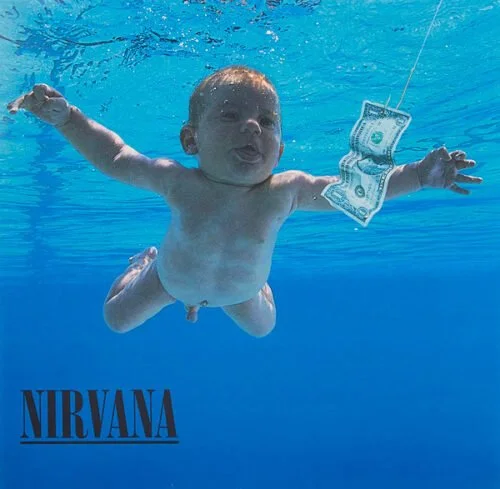 Sur quelle pochette d'un album de Nirvana voit-on un bébé qui nage vers un billet retenu par un hameçon ? 