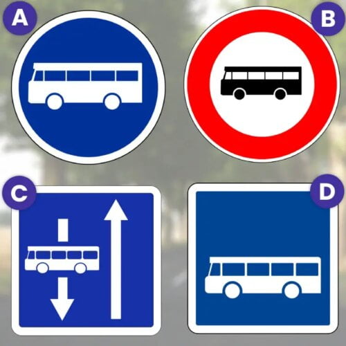 Lequel de ces panneaux indique une voie réservée aux véhicules de transport en commun dans cette direction ? 