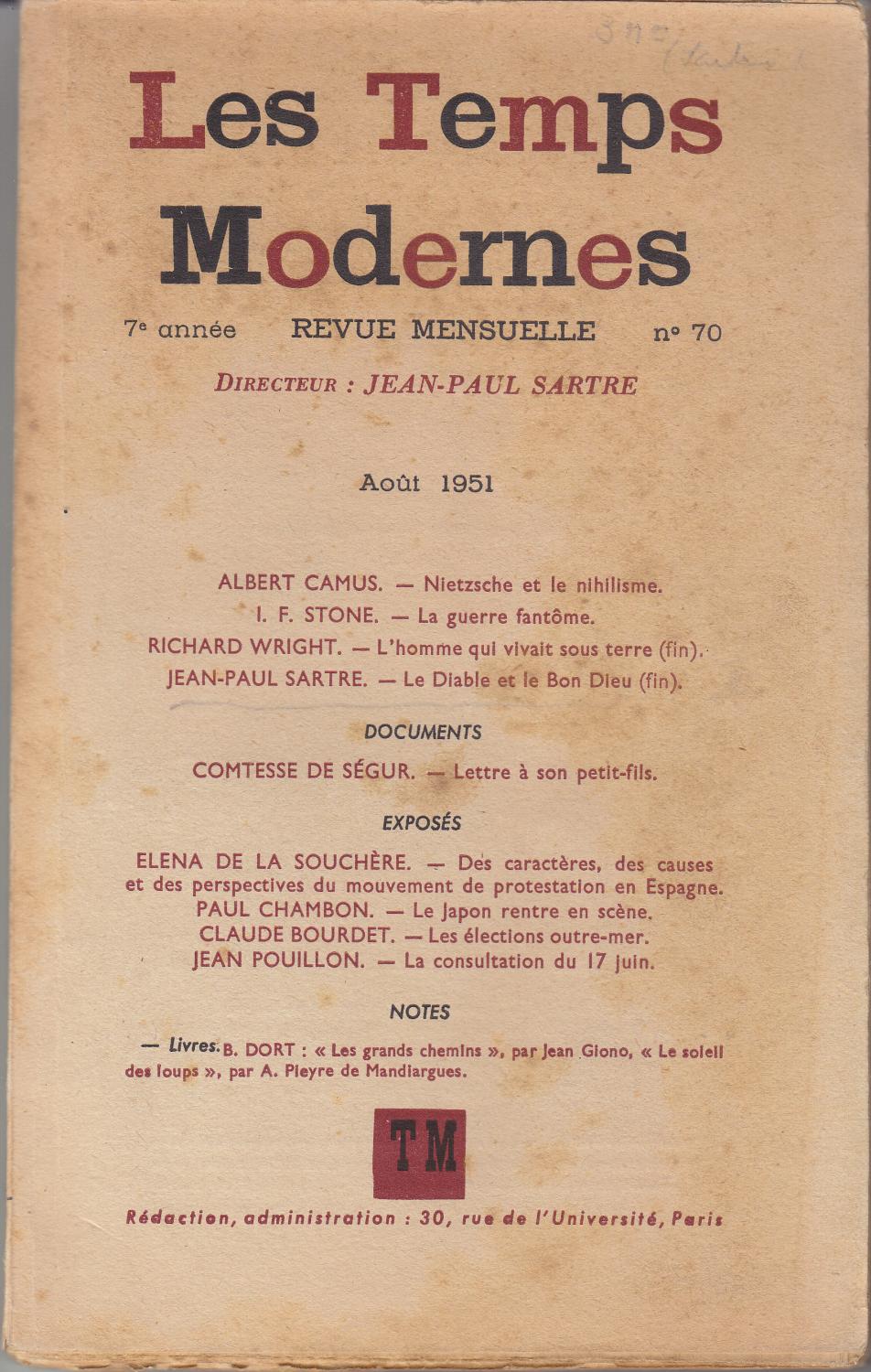Quelle revue Jean-Paul Sartre a-t-il créé en 1945 ? 