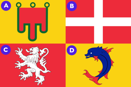 Sur le drapeau de la nouvelle région Auvergne-Rhône-Alpes, quelle partie représente l’Auvergne ? 