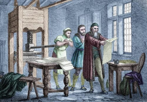 Quelle année marque la création de l’imprimerie par Gutenberg ? 
