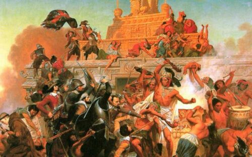 Quel empire a disparu en raison des conquêtes espagnoles, notamment via la prise de Tenochtitlan par Hernán Cortés en 1521 ? 