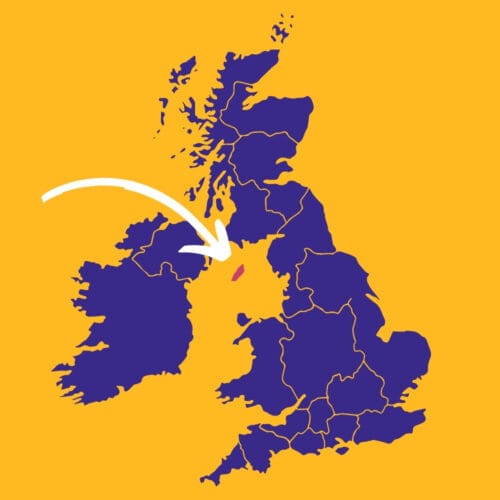 Quel est le nom de cette île (en rose) située au centre des Îles Britanniques ? 