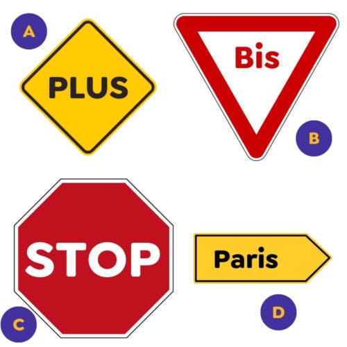 Lequel de ces 4 panneaux routiers ne suit pas la même logique que les autres ? 