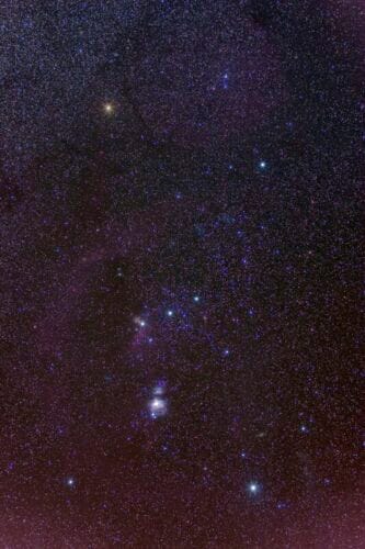 Quelle constellation en forme de sablier, du nom d'un chasseur géant de la mythologie grecque, peut-on observer sur cette photographie ? 