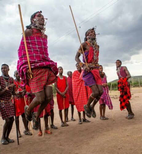 Quelle tribu d’Afrique de l’Est est constituée d’une population d'éleveurs et de guerriers semi-nomades portant principalement des vêtements rouges et connus pour la danse du saut ? 