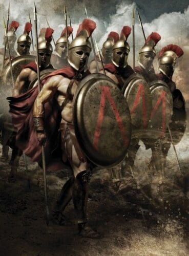 Quel symbole était représenté en rouge sur les boucliers des combattants de l'armée spartiate ? 