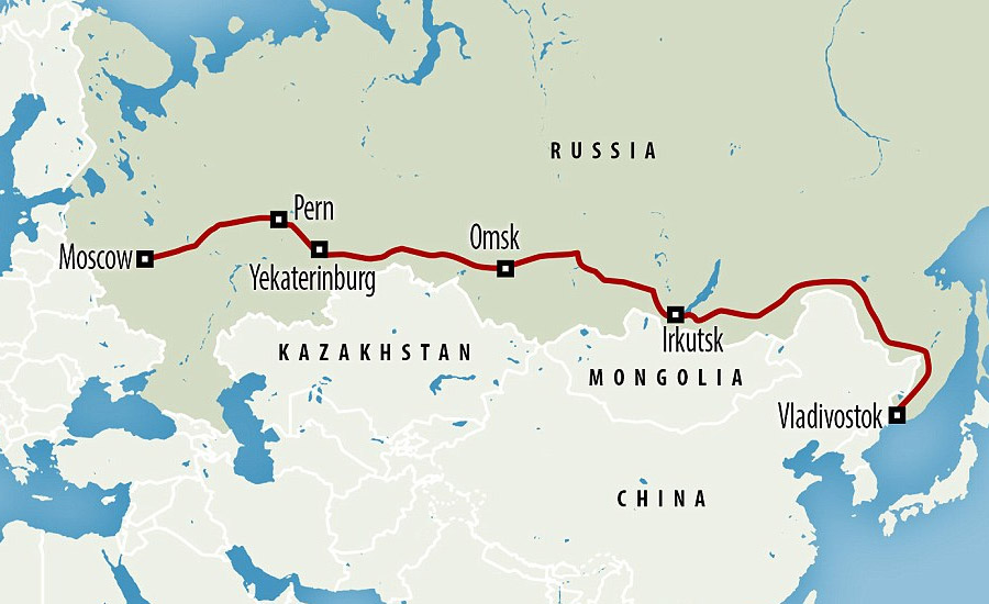 Quelle ville est le terminus du train russe transsibérien connecté à Moscou ? 