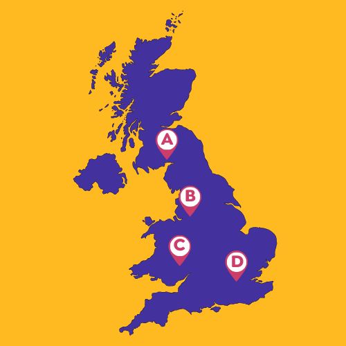 Sur la carte du Royaume-Uni, où situez-vous la ville de Manchester ? 