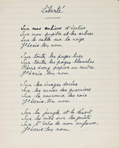 Paul Éluard est l'auteur du célèbre poème Liberté écrit en 1942 pendant l'occupation allemande. Vrai ou faux ? 
