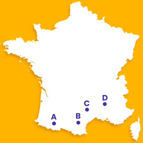 Quel point de la carte correspond à la ville de Carcassonne ? 