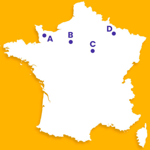 Quel point de la carte correspond à la ville de Dreux ? 