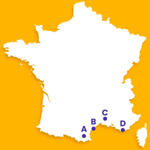 Quel point de la carte correspond à la ville de Nîmes ? 