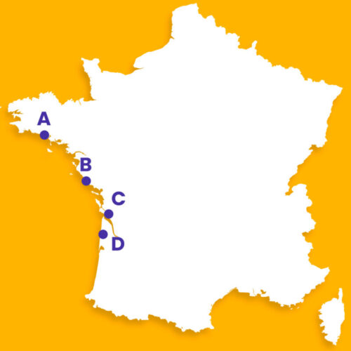 Quel point de la carte correspond à la ville des Sables-d'Olonne ? 