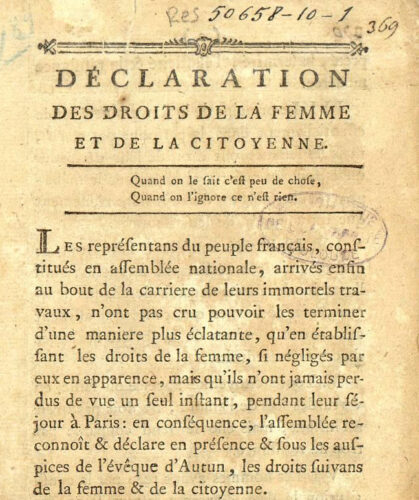 Quelle femme de lettres est connue pour avoir rédigé La Déclaration des droits de la femme en 1791 ? 