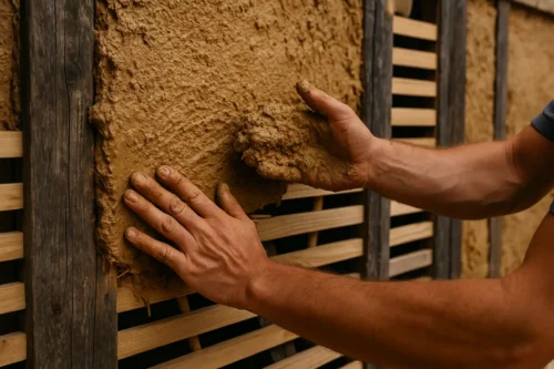 Quel est le nom d’un béton naturel, mélange d’argile, d’eau et de fibres végétales utilisé depuis plus de 5000 ans pour les maisons en bois ? 