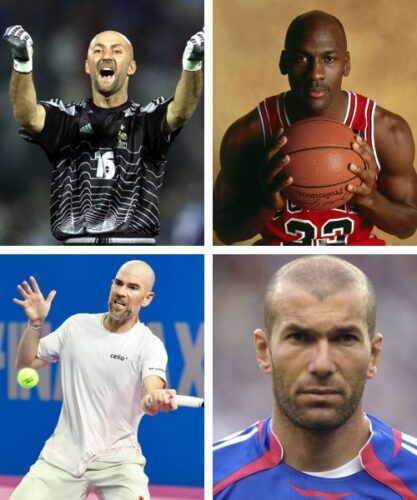 Quel surnom commun a été donné à des sportifs sans cheveux comme Fabien Barthez, Zinédine Zidane, Michael Jordan et Adrian Mannarino ? 