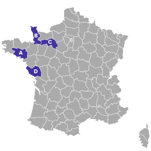 Lequel de ces départements est celui du Morbihan (56) ? 